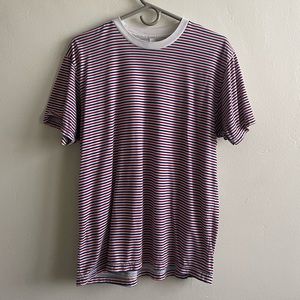 Large American Apparel Blue and Red striped crew neck tee shirt